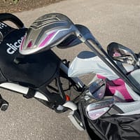 Golfsæt4 Golfsæt dame næsten ny Cobra med Clicgear vogn