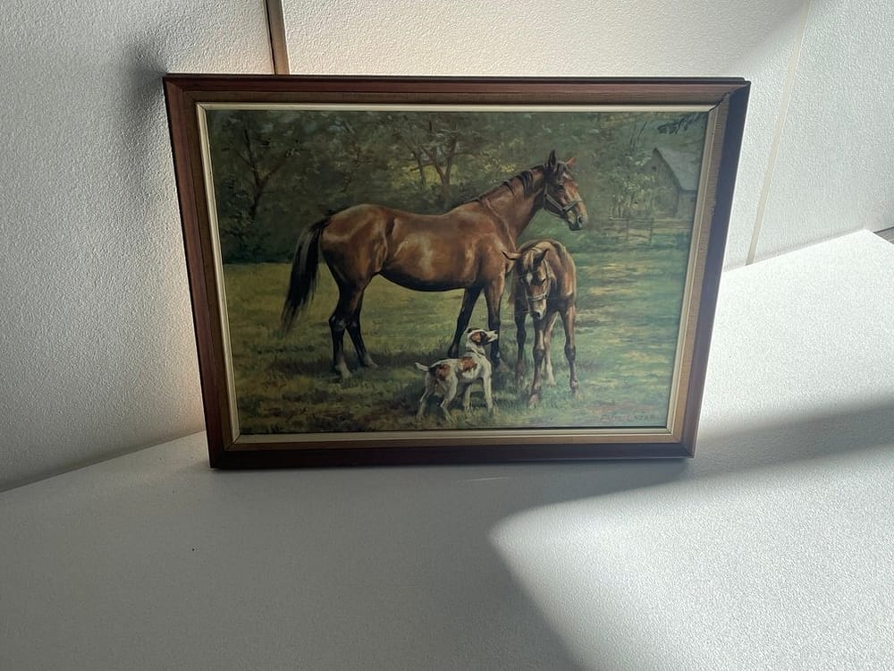 IMG_3243 Fritz Linzer Motiv af Hest med føl og hund på fold